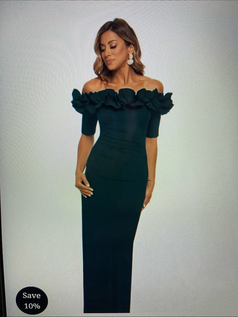 Xscape One-Shoulder Ruffle Column Dress in Dark Green